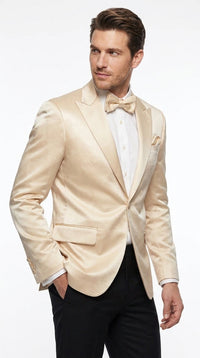 Men’s Champagne Tuxedo Dinner Jacket – Satin Finish Formal Wedding Prom Blazer and Bowtie included