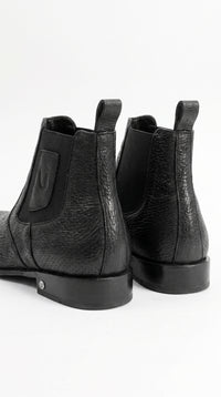 Men’s Shark Skin Cowboy Boots – Black Exotic Leather Western Chelsea Ankle Boots by Vestigium