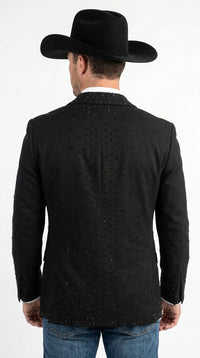 Men’s Black Western Blazer – Cowboy Tuxedo Jacket with Studded Shawl Collar with Glitter Lapel Rhinestone Lapel