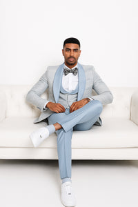 2024 Prom Special Blue Tuxedo Suit w/ Double-Breasted Vest by Tazzio