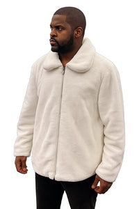 Men's White Fur Short Coat – Single Breasted, Full Zip, Regular Fit