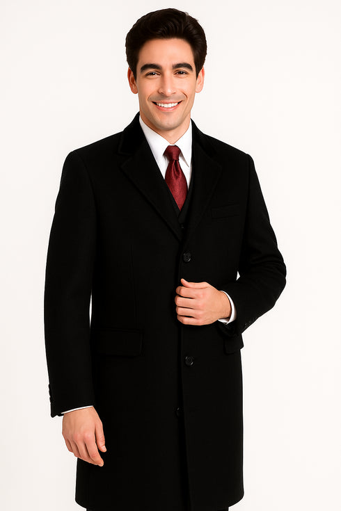 Black Cashmere Chesterfield Overcoat – 1920s Full Length Topcoat