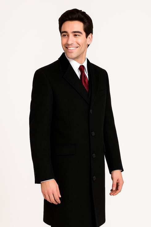 Black Cashmere Chesterfield Overcoat – 1920s Full Length Topcoat