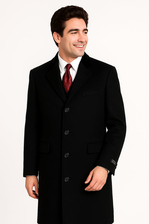 Black Cashmere Chesterfield Overcoat – 1920s Full Length Topcoat