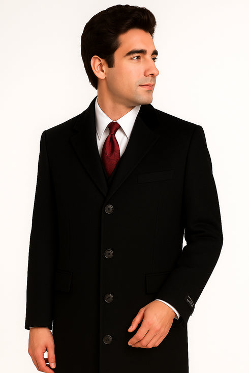 Black Cashmere Chesterfield Overcoat – 1920s Full Length Topcoat