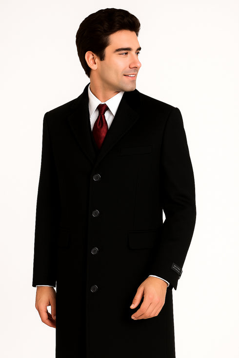 Black Cashmere Chesterfield Overcoat – 1920s Full Length Topcoat