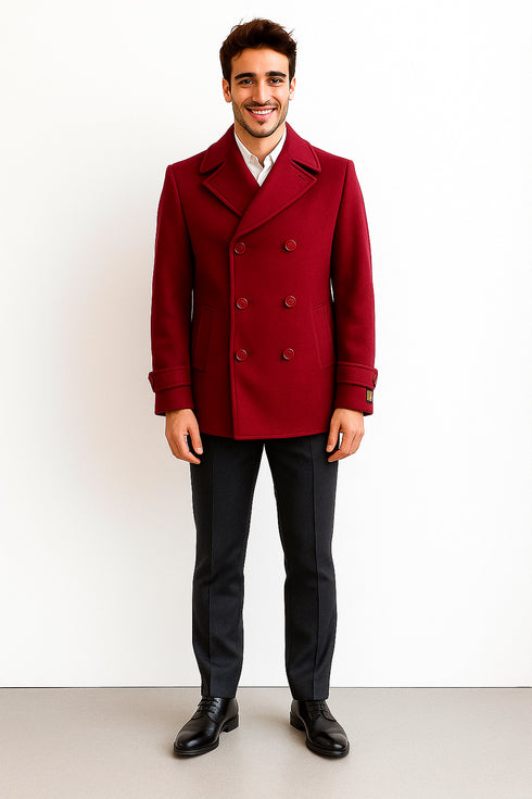 Men's Big & Tall Wool Peacoat – Classic Double Breasted Overcoat Style