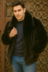 Men's Black Faux Fur Overcoat – Fuzzy Warm Winter Jacket Style