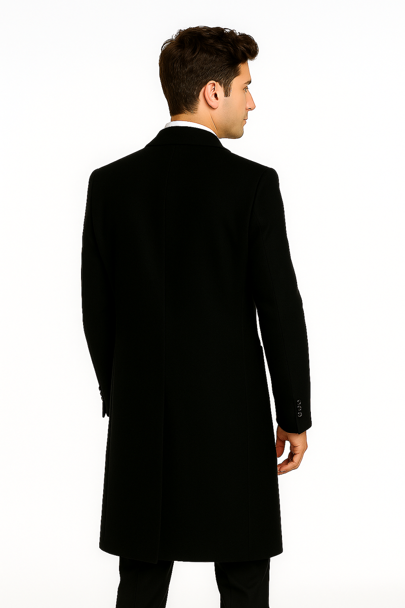 Men's Black Wool Overcoat 3 Button Ankle Length Winter Dress Coat Men's Black Wool Overcoat 3 Button Ankle Length Winter Dress Coat