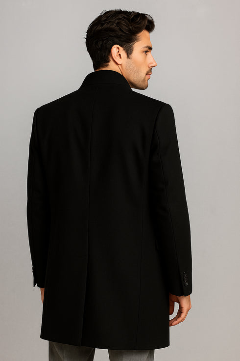 Men's Black Wool & Cashmere Overcoat – Classic Full Length Topcoat