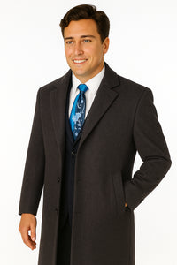 Men's Charcoal Grey Wool & Cashmere Overcoat – Classic Full Length
