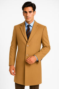 Men's Camel Wool & Cashmere Overcoat – Classic Full Length Topcoat