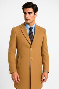 Men's Camel Wool & Cashmere Overcoat – Classic Full Length Topcoat