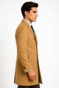 Men's Camel Wool & Cashmere Overcoat – Classic Full Length Topcoat
