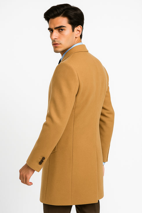 Men's Camel Wool & Cashmere Overcoat – Classic Full Length Topcoat