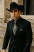 Men’s Black Western Tuxedo with Silver Vest & Cowboy Hat – Slim Fit
