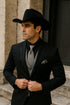 Men’s Black Western Tuxedo with Silver Vest & Cowboy Hat – Slim Fit