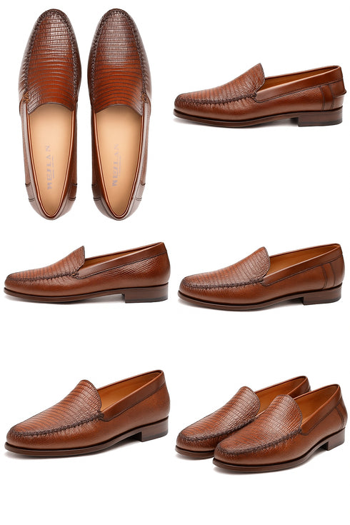Mezlan Men's Cognac Lizard Skin and Napa Moccasin Loafer