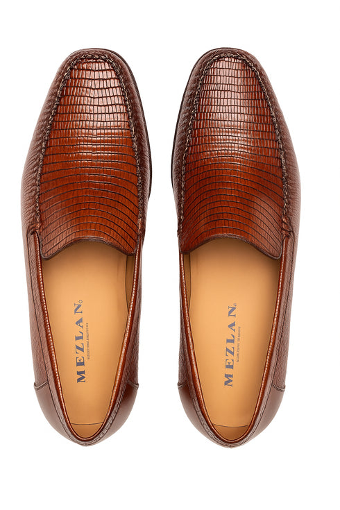 Mezlan Men's Cognac Lizard Skin and Napa Moccasin Loafer
