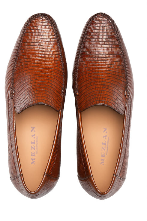 Mezlan Men's Cognac Lizard Skin and Napa Moccasin Loafer