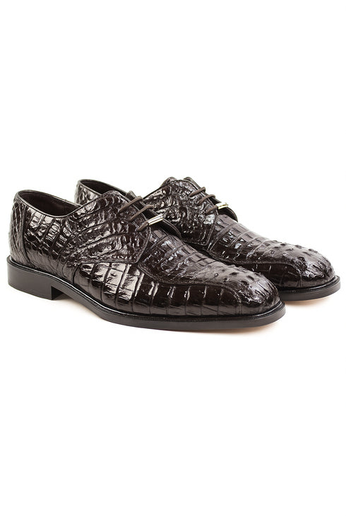 Mens Belvedere Chapo Caiman Crocodile Hornback Dress Shoe in Black