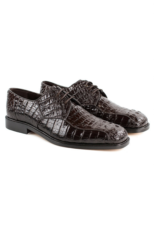 Mens Belvedere Chapo Caiman Crocodile Hornback Dress Shoe in Black