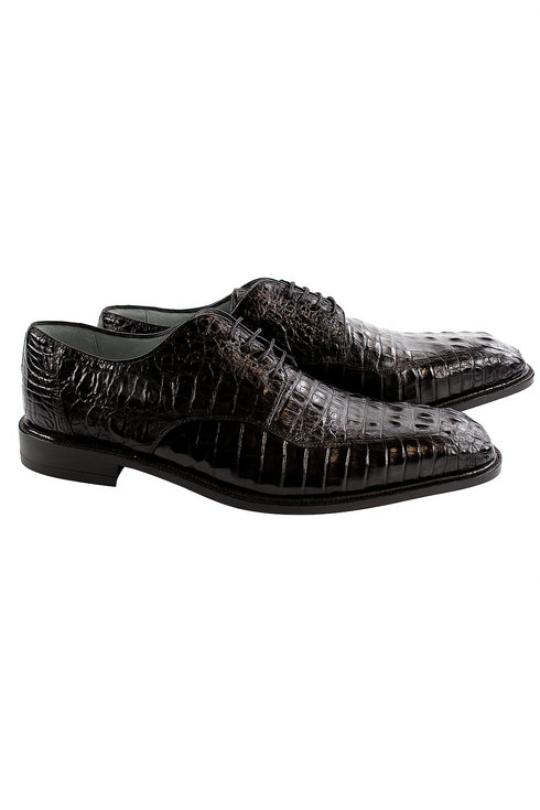 Mens Belvedere Chapo Caiman Crocodile Hornback Dress Shoe in Black
