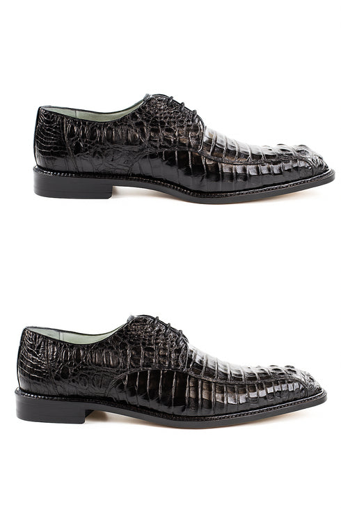 Mens Belvedere Chapo Caiman Crocodile Hornback Dress Shoe in Black