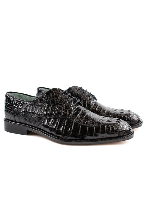 Mens Belvedere Chapo Caiman Crocodile Hornback Dress Shoe in Black