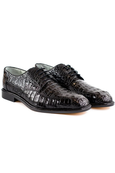 Mens Belvedere Chapo Caiman Crocodile Hornback Dress Shoe in Black