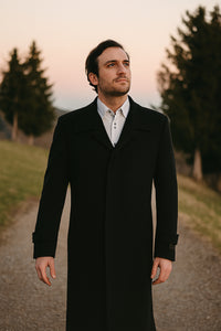 Black 100% Plush MicroFiber Dress Trench Top Long Coat - Mens Topcoat - Mens Overcoat