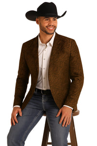Mens Western Blazer - Paisley Pattern Cowboy Tuxedo Jacket in Color Copper