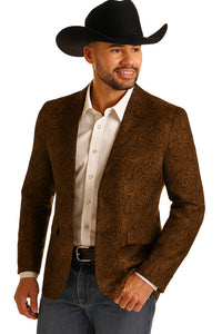 Mens Western Blazer - Paisley Pattern Cowboy Tuxedo Jacket in Color Brown