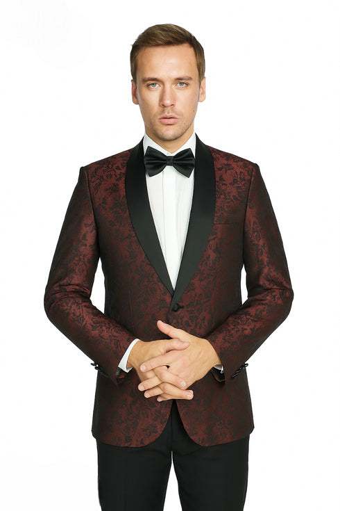 Shawl Jacquard Tuxedo by Giorgio Fiorelli in Burgundy, Gray