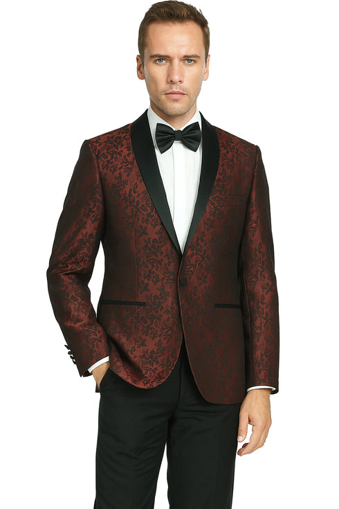 Shawl Jacquard Tuxedo by Giorgio Fiorelli in Burgundy, Gray