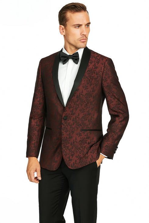 Shawl Jacquard Tuxedo by Giorgio Fiorelli in Burgundy, Gray