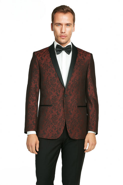 Shawl Jacquard Tuxedo by Giorgio Fiorelli in Burgundy, Gray