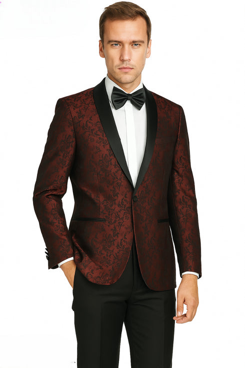 Shawl Jacquard Tuxedo by Giorgio Fiorelli in Burgundy, Gray