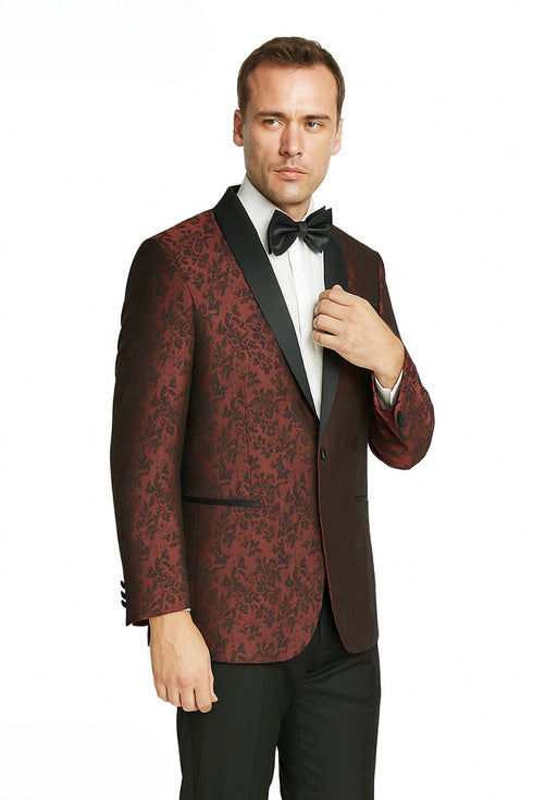 Shawl Jacquard Tuxedo by Giorgio Fiorelli in Burgundy, Gray