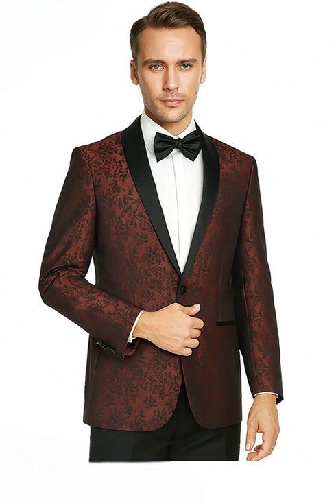 Shawl Jacquard Tuxedo by Giorgio Fiorelli in Burgundy, Gray
