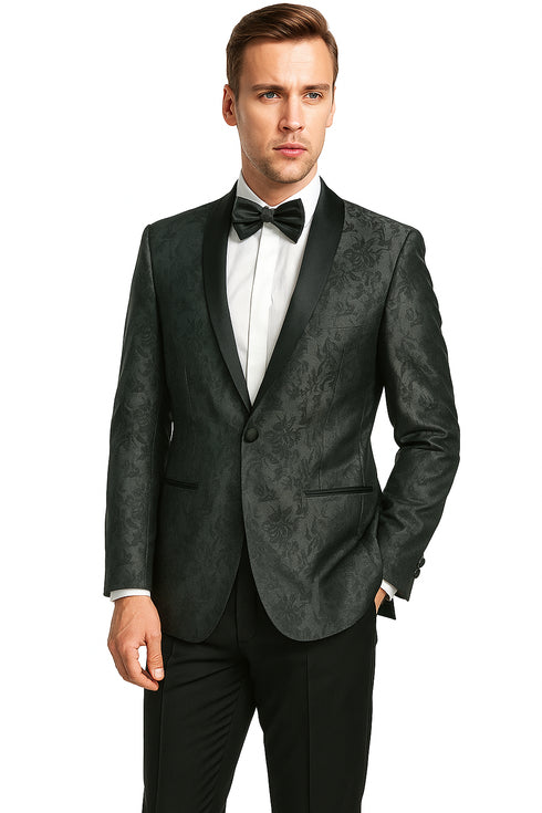 Shawl Jacquard Tuxedo by Giorgio Fiorelli in Burgundy, Gray
