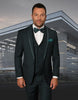 Mens Vested Shawl Lapel Tuxedo With Satin Trim in Hunter Green