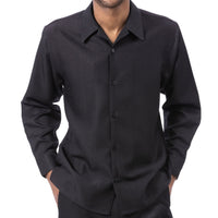 Black Tone-on-Tone Wave Texture Long Sleeve 2-Piece Walking Suit