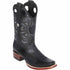 Black ostrich square toe boots
