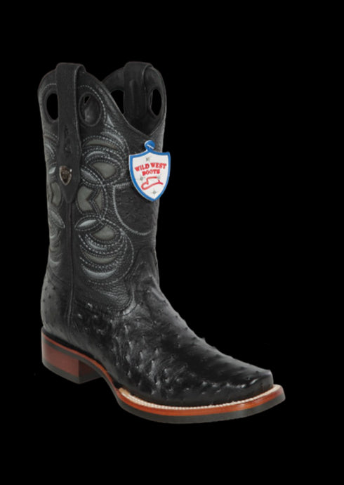 Wild West Botas de Avestruz Horma Rodeo Black
