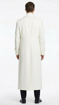 Mens Off-White Long Trench Coat – Overcoat with Classic Clean Design Duster Maxi Coat in Ivory Color