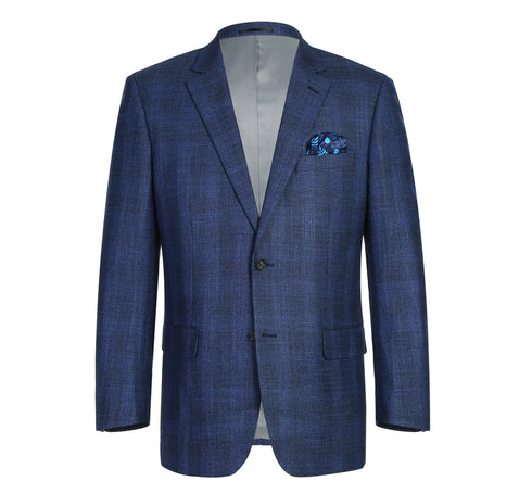 Mens Classic Fit Two Button Windowpane Plaid Blazer