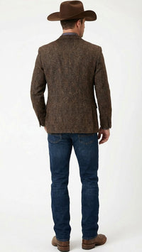 Men’s Brown Western Tweed Herringbone Blazer Jacket – Classic Cowboy Style Sport Coat for Wedding Party
