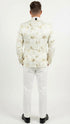 Men’s White and Gold Patterned Blazer – Paisley Floral Pattern Prom Wedding Suit Tuxedo Dinner Jacket + Bowtie