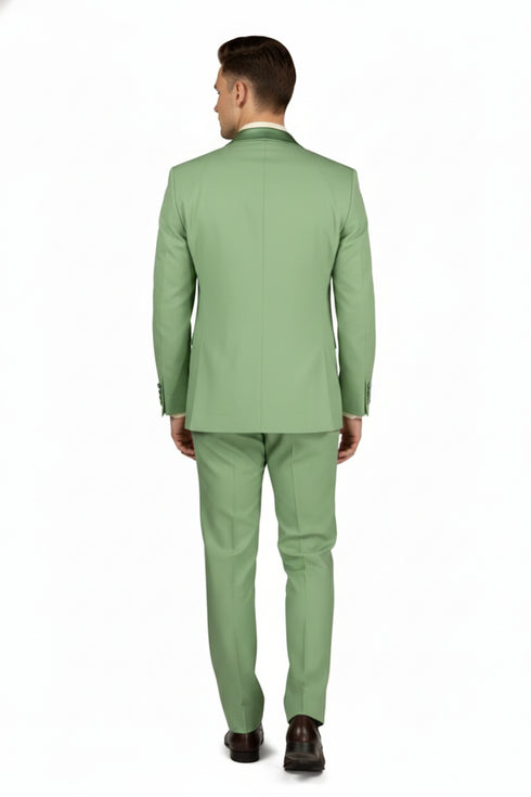 Men’s Mint Green Tuxedo – 2-Piece Formal Suit with Satin Shawl Lapel and Matching Bow Tie in Sage Green